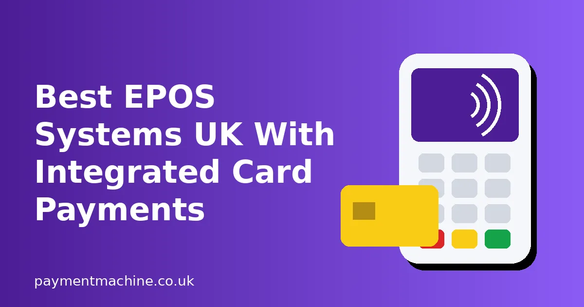 Illustrated contactless card payment terminal and bank card next to the title Best EPOS Systems UK With Integrated Card Payments