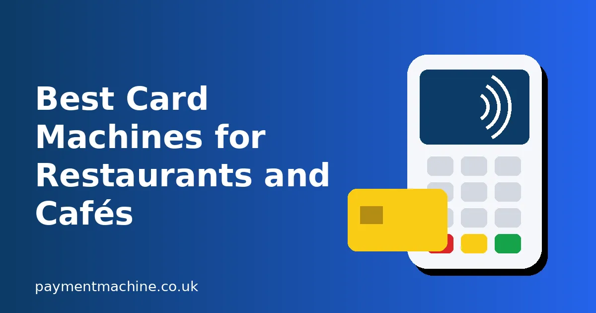 Illustrated contactless card payment terminal and bank card next to the title Best Card Machines for Restaurants and Cafés