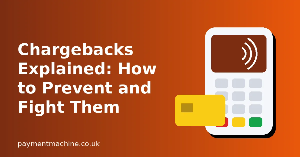 Illustrated contactless card payment terminal and bank card next to the title Chargebacks Explained: How to Prevent and Fight Them