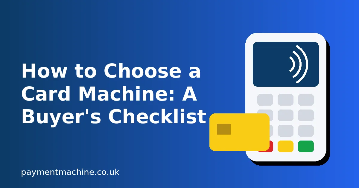 Illustrated contactless card payment terminal and bank card next to the title How to Choose a Card Machine: A Buyer's Checklist