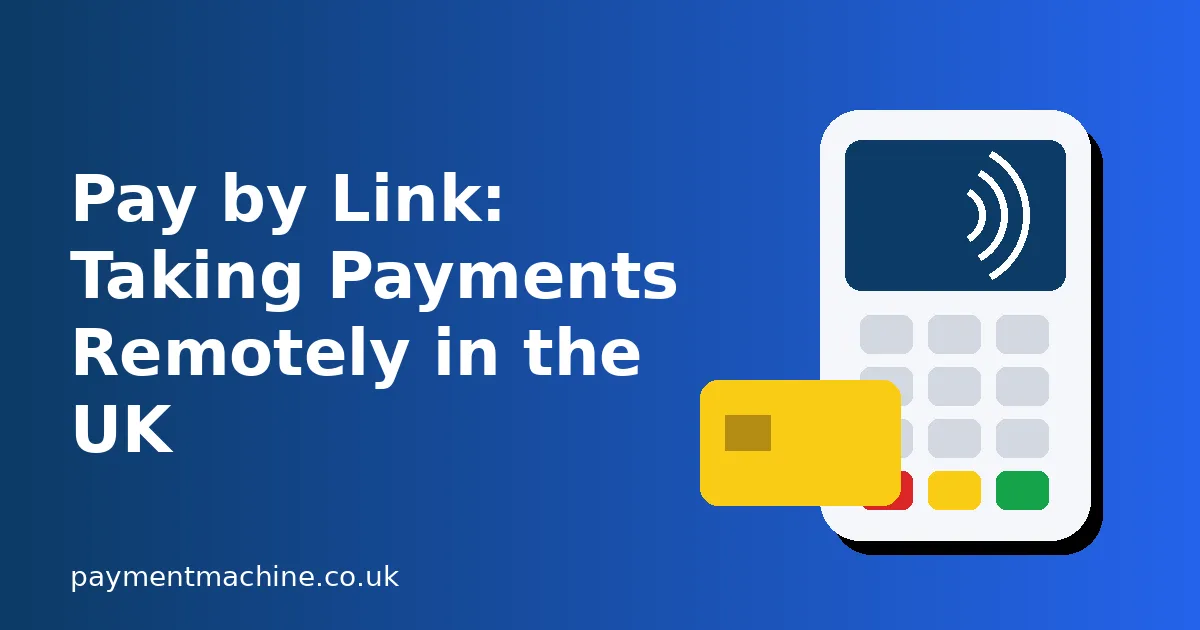Illustrated card payment terminal and bank card next to the title Pay by Link: Taking Payments Remotely in the UK
